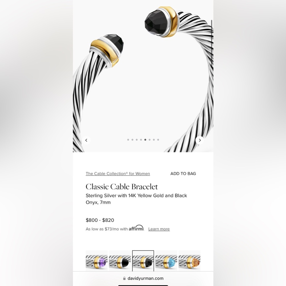 David Yurman Classic Cable 7mm 14k Gold Sterling Silver Faceted Onyx